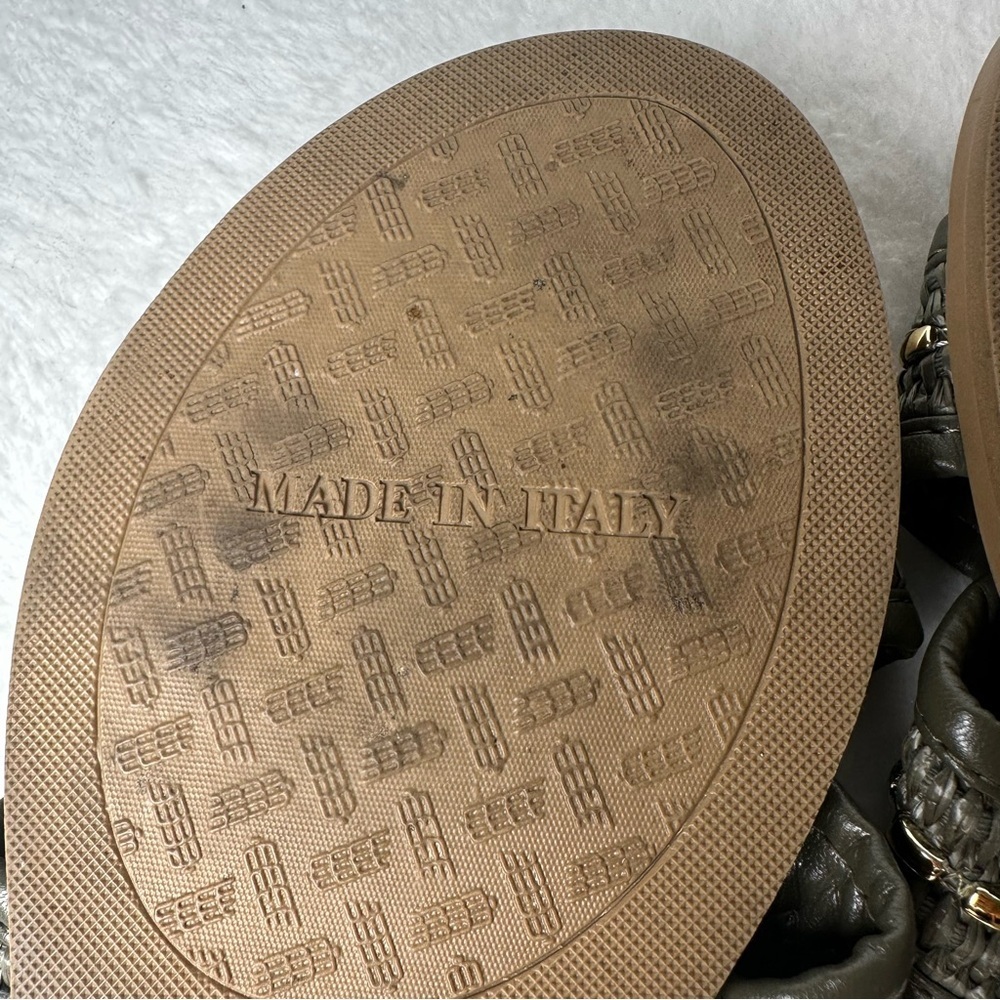 Toscanella Made In Italy Flat Sandals Beaded Army Green Leather Strap Size 8 - Picture 12 of 13
